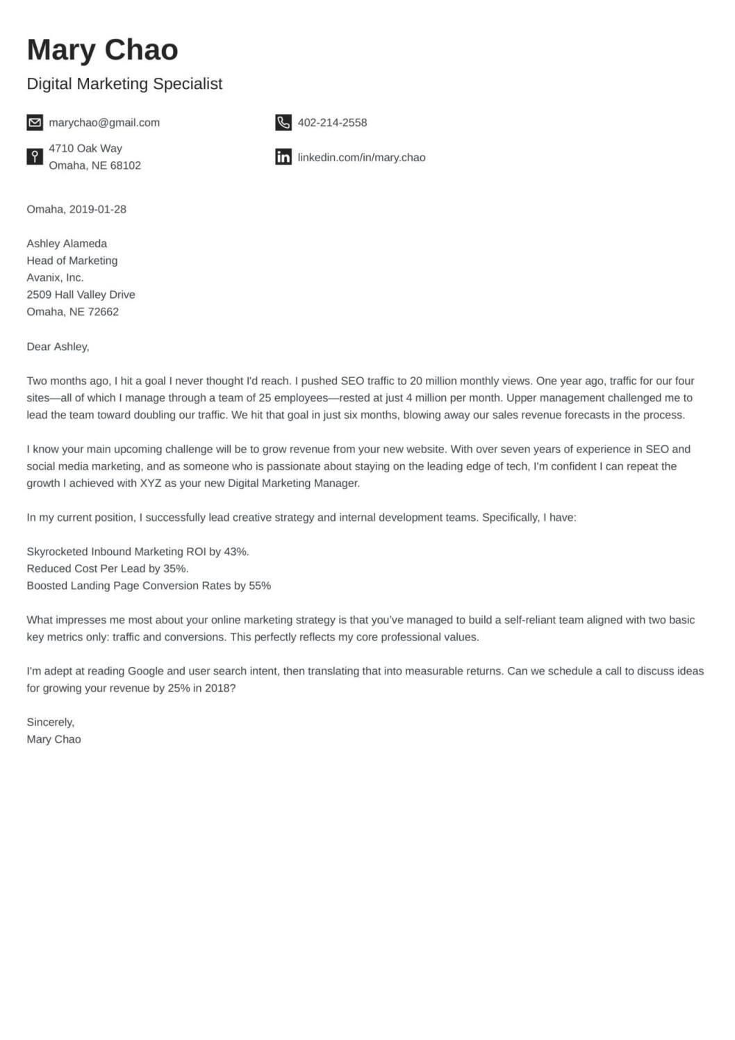 modern cover letter format example