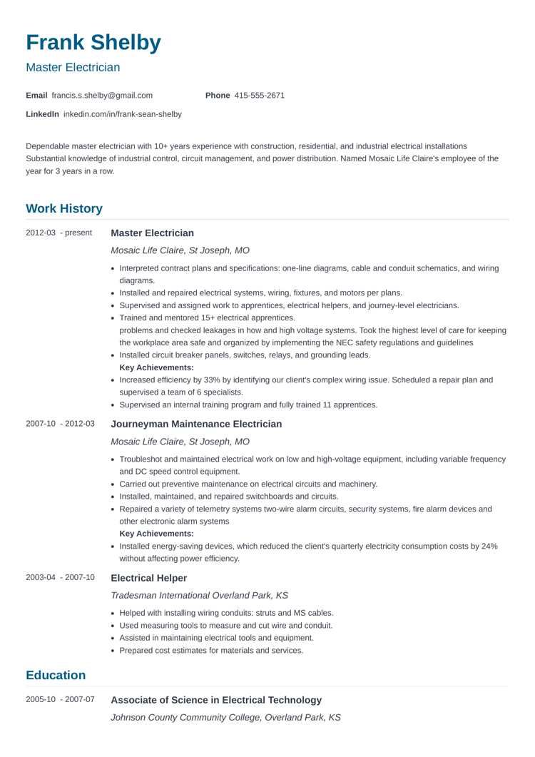 Chronological resume format template