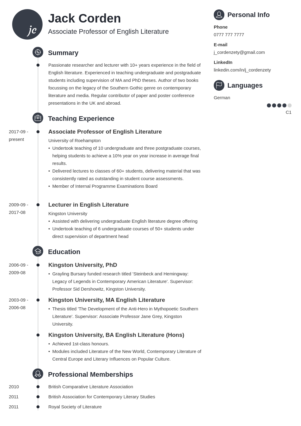 Academic CV template